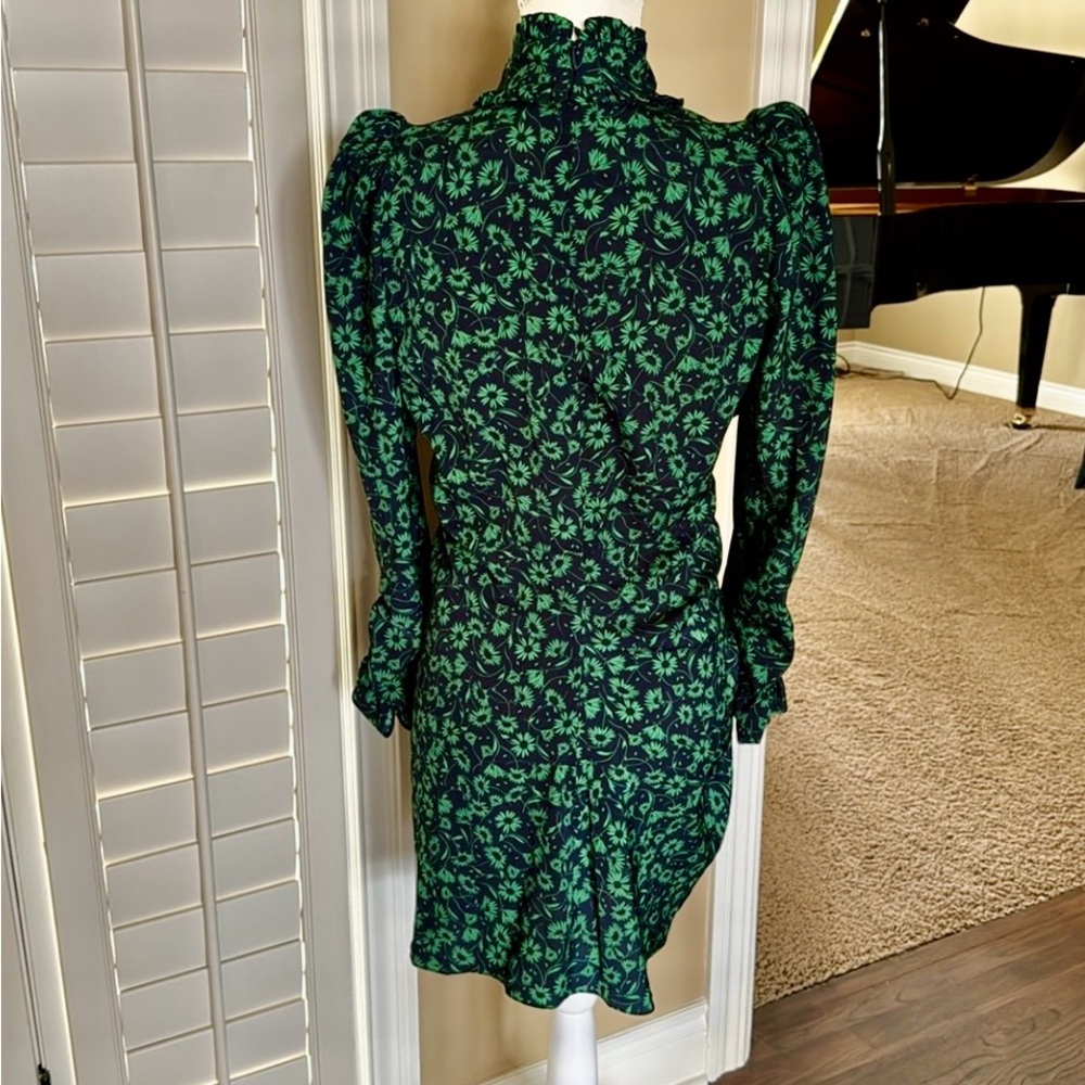 ZARA Elegant Green Floral Dress Sz M - Picture 4 of 13